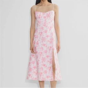 NWT Aritzia Barrafina Dress 100% linen pink floral villa size 6